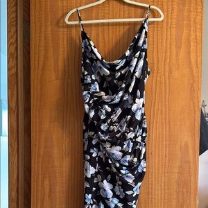 Abercrombie & Fitch Asymmetrical Cinched Midi Dress Black